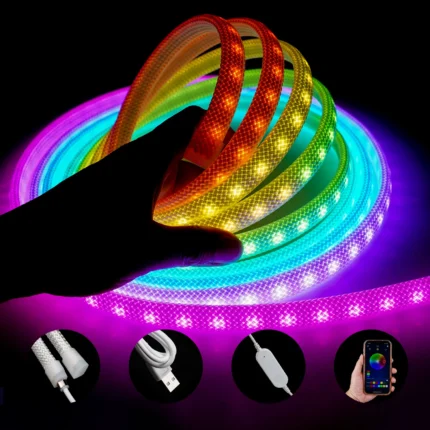 USB 5V Addressable Woven LED Strip – Smart RGBIC Lighting with 360° Illumination
