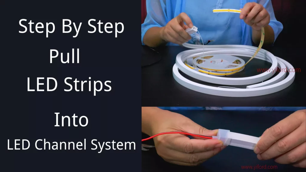 pull the led light strip into the led channel system step by step