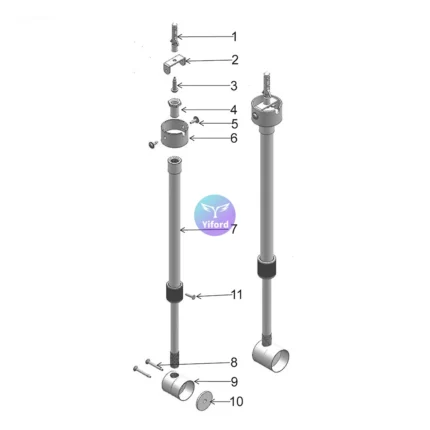 A03D25 Round silicone tube installation accessories - Aluminum alloy base telescopic rod horizontal suspension (without PC tube)