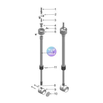 A04D25 Round silicone tube installation accessories – Aluminum alloy base telescopic rod horizontal suspension (with PC tube)